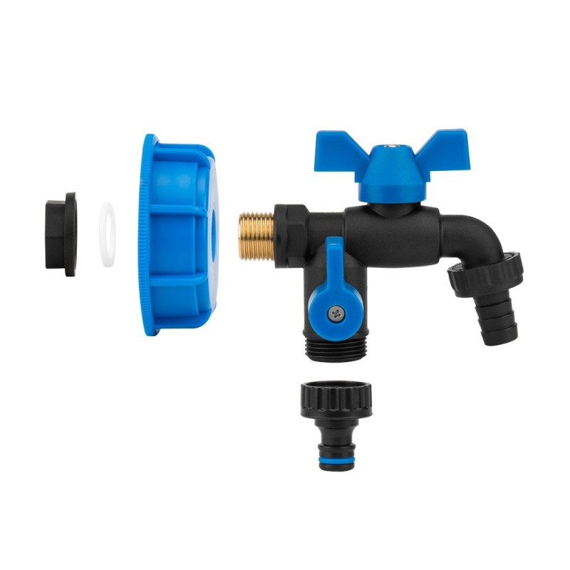 IBC adaptér S60x6 s 2-vývodovým ventilom BLACK RAVEN 1/2"