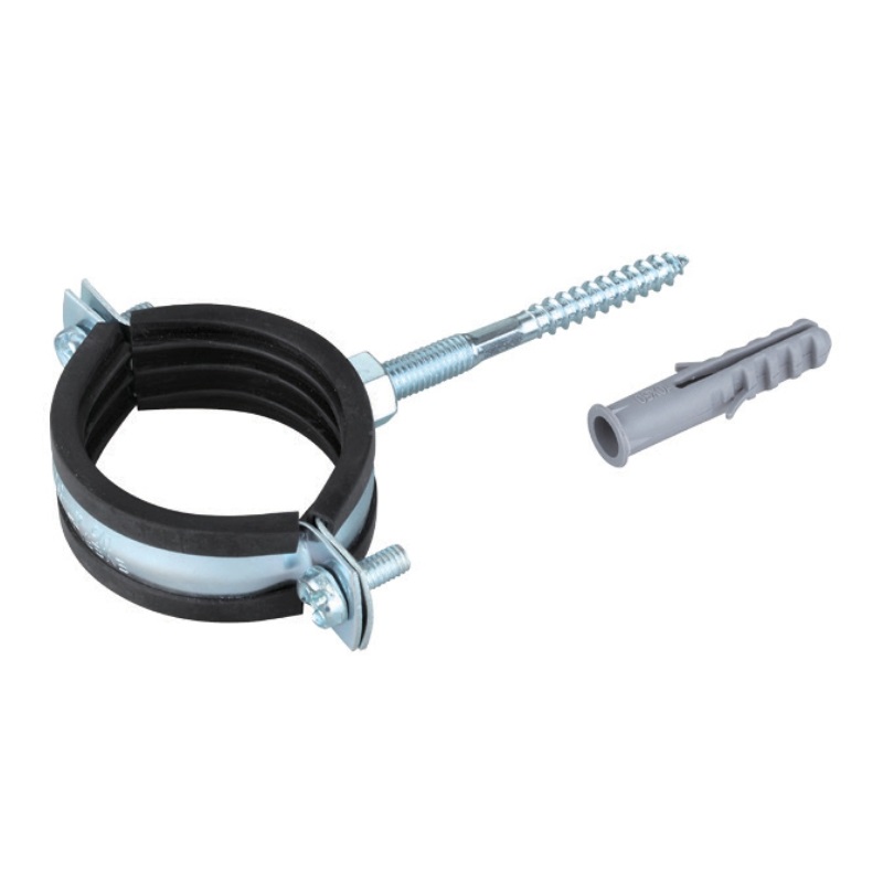 Objímka s gumou dvojskrutková - 1" + skrutka M8x80mm a hmoždinka