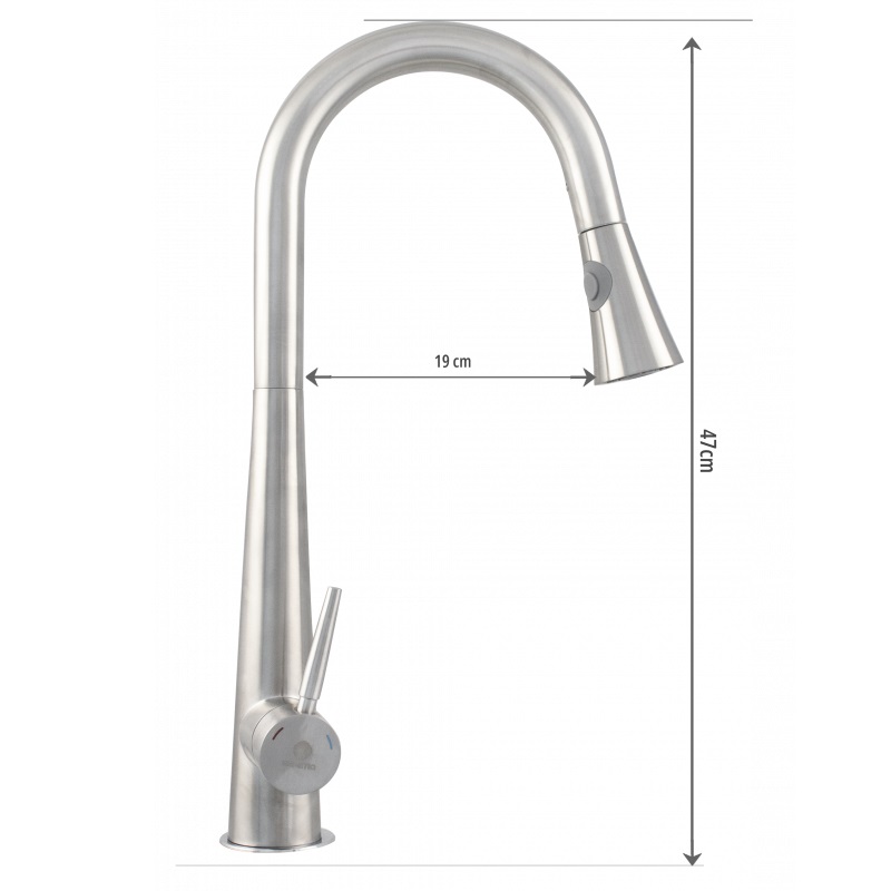 Drezová batéria oblúková INOX 2-funkciová s vyťahovateľnou sprchou